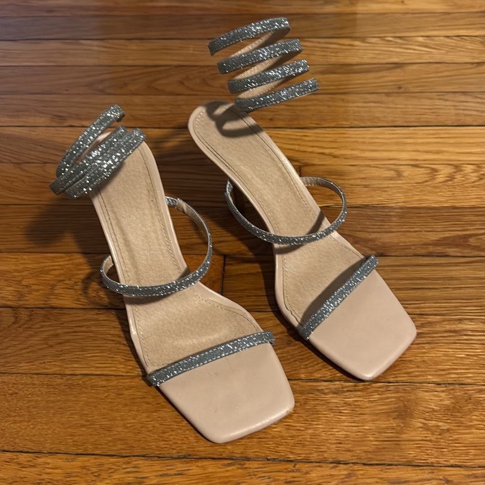 Square Toe Glitter Straps Stiletto High Heel 8 - Picture 4 of 6
